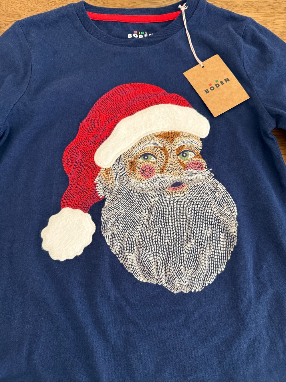 NWT Mini Boden Superstitch Santa Christmas Long Sleeve - Size 6-7